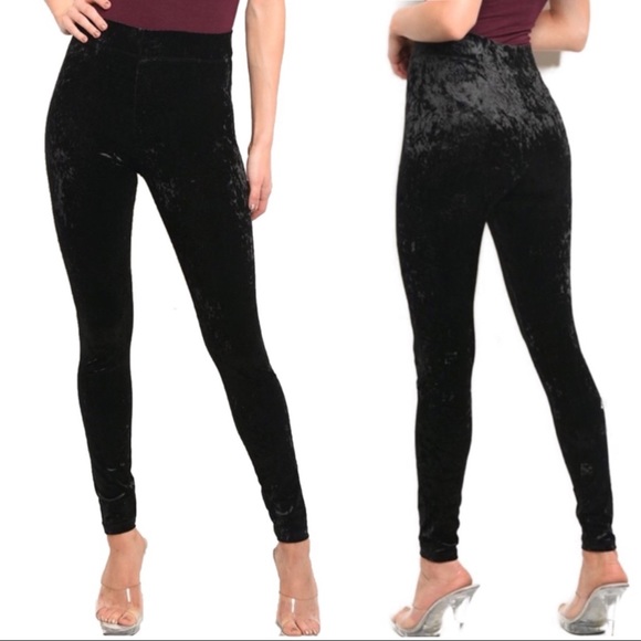 Pants - Black Velvet Skinny Leggings